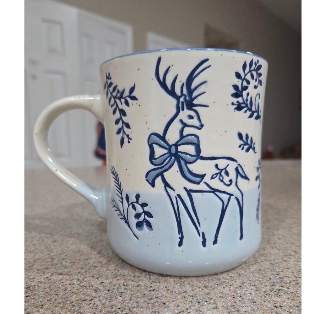 Peppermint And Pine White and Blue Reindeer Ceramic Christmas Mug